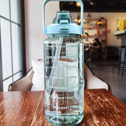 2 Liter Plastic Travel Water Bottle with Straw and Hourly Guidelines