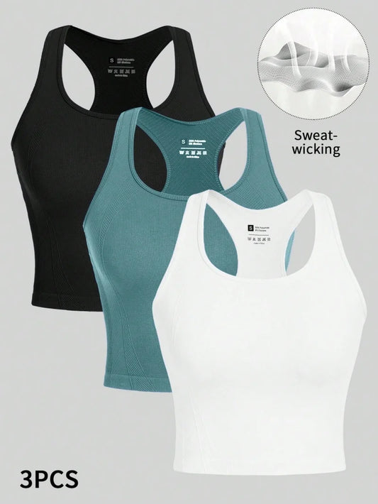 3 Pack Yoga Gym Sports Racerback Women's Crop Top Tank Top