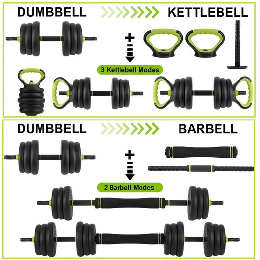 Set of Adjustable Dumbbells to Kettlebell Conversion, 4 in 1 set for Home Gym, Weight Lifting, or Strength Training
