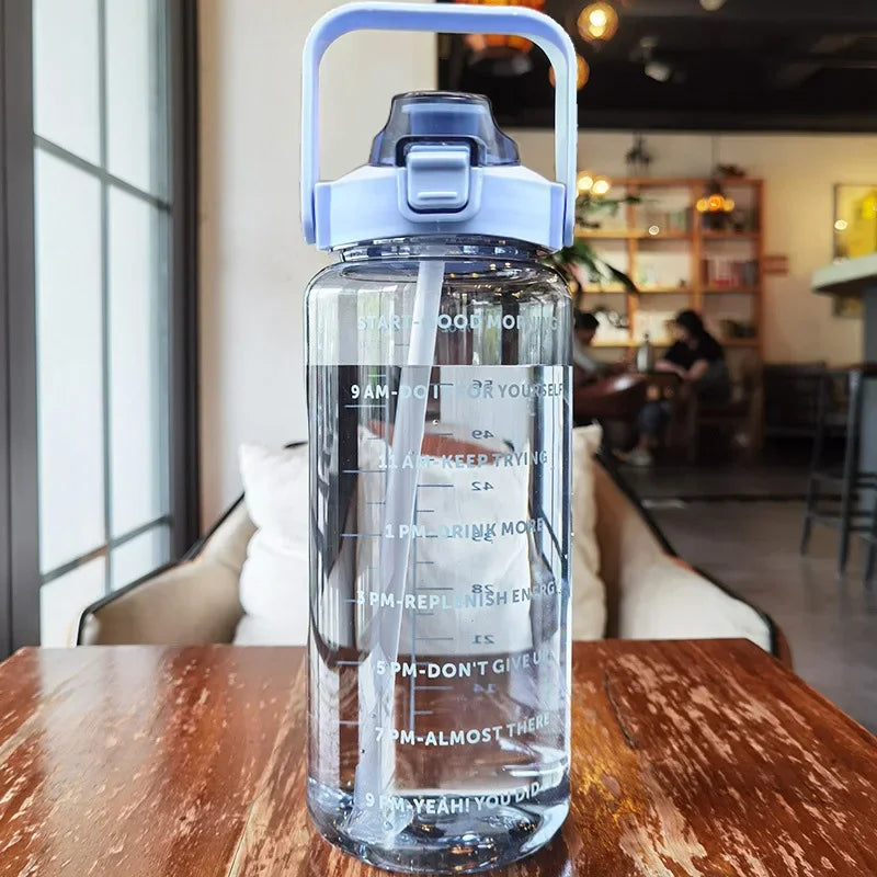 2 Liter Plastic Travel Water Bottle with Straw and Hourly Guidelines