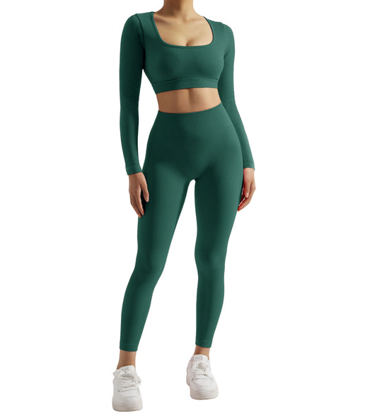 2 Piece Women's Sport Set Yoga Suit Workout Long Sleeve and Legging Set