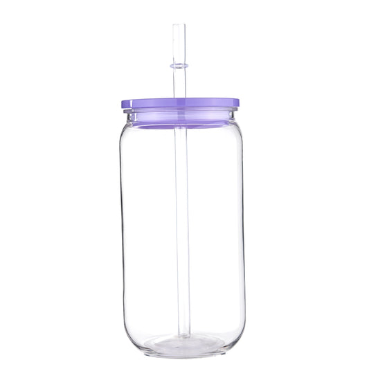 Clear 16 OZ Plastic Cup/Straw With Colored Lid