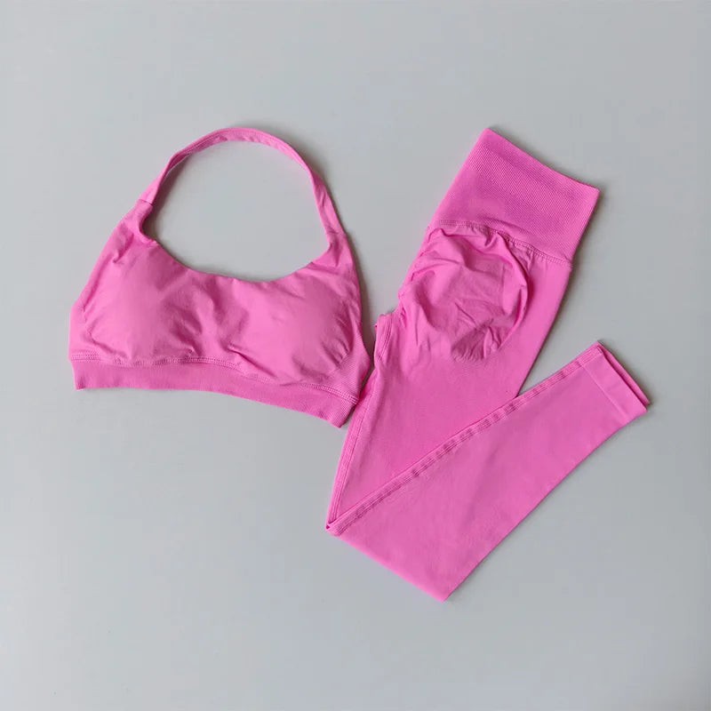 Seamless Women's Yoga/Pilates Set with Back Sports Bra and High Waisted Leggings