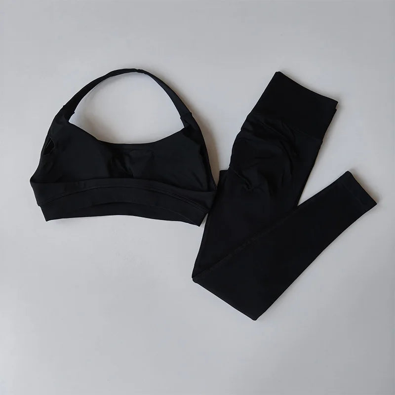 Seamless Women's Yoga/Pilates Set with Back Sports Bra and High Waisted Leggings