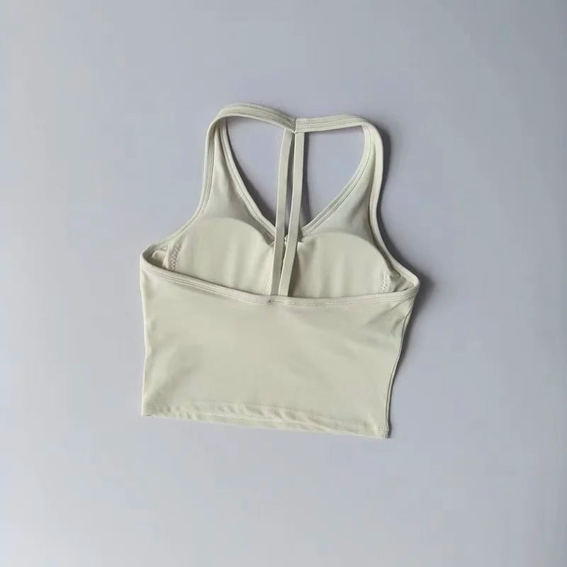 Women's V-Neck Fitness Sports Bra Hanging Neck Gym Top Active Wear Yoga Tank Top