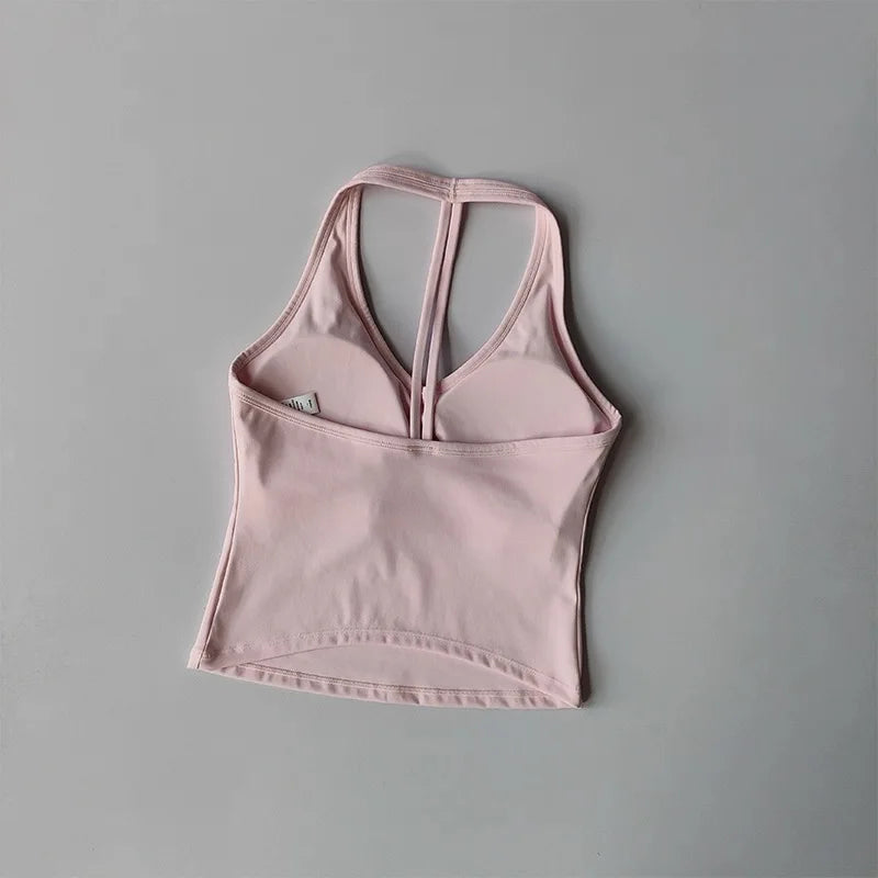 Women's V-Neck Fitness Sports Bra Hanging Neck Gym Top Active Wear Yoga Tank Top