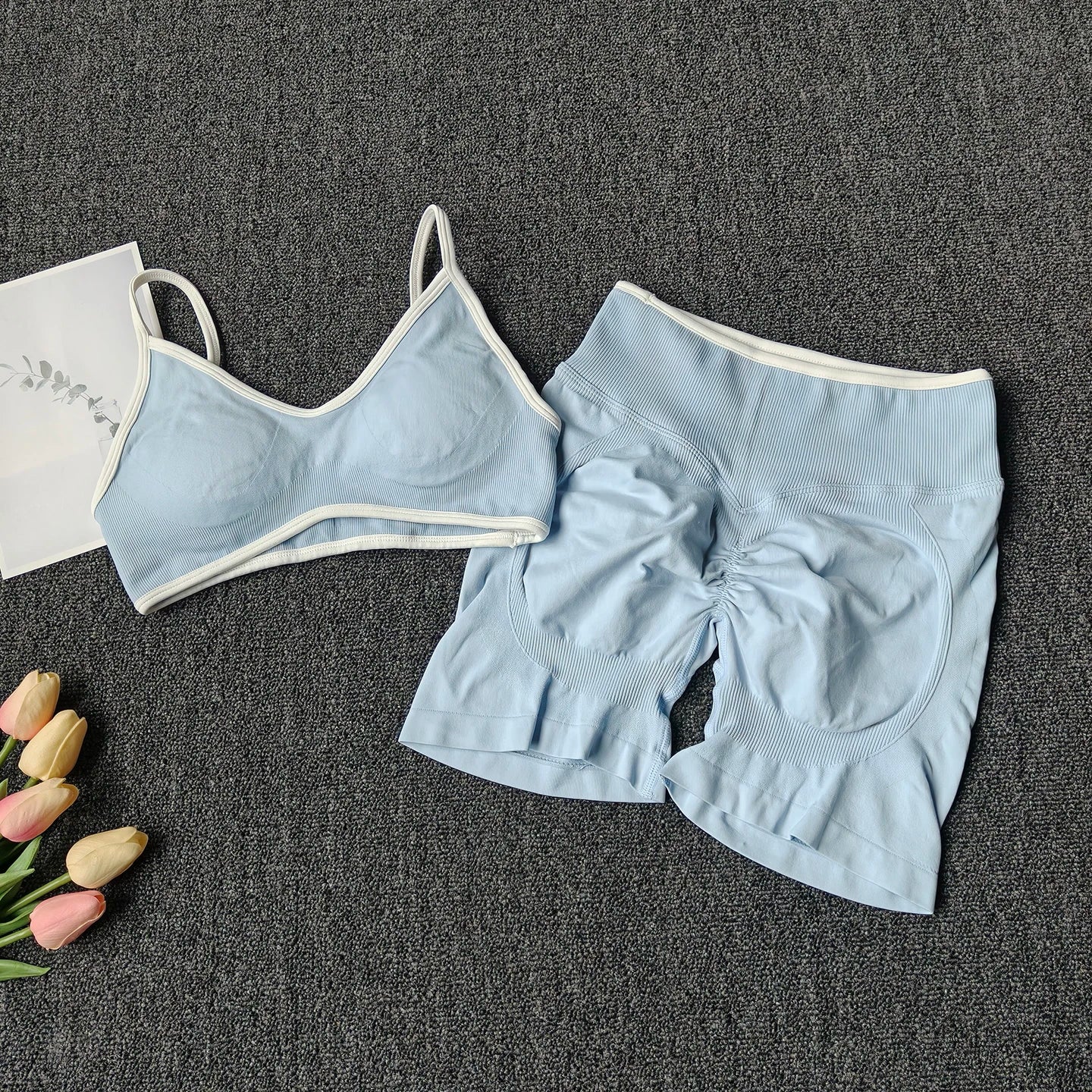 Seamless Women's Fitness Suit with Suspender Bra and High Waist Shorts
