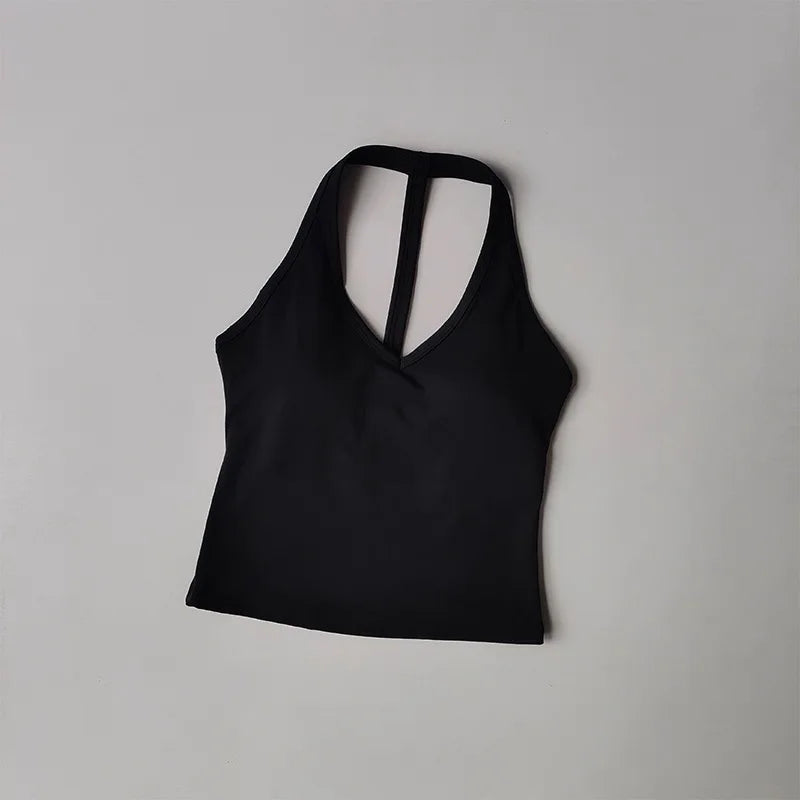 Women's V-Neck Fitness Sports Bra Hanging Neck Gym Top Active Wear Yoga Tank Top