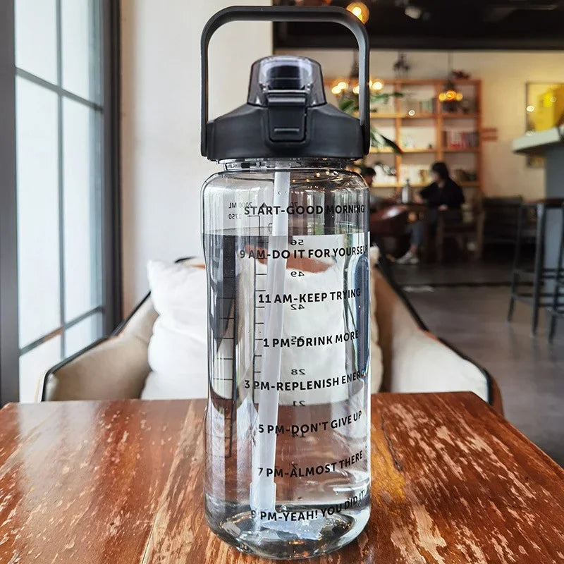 2 Liter Plastic Travel Water Bottle with Straw and Hourly Guidelines