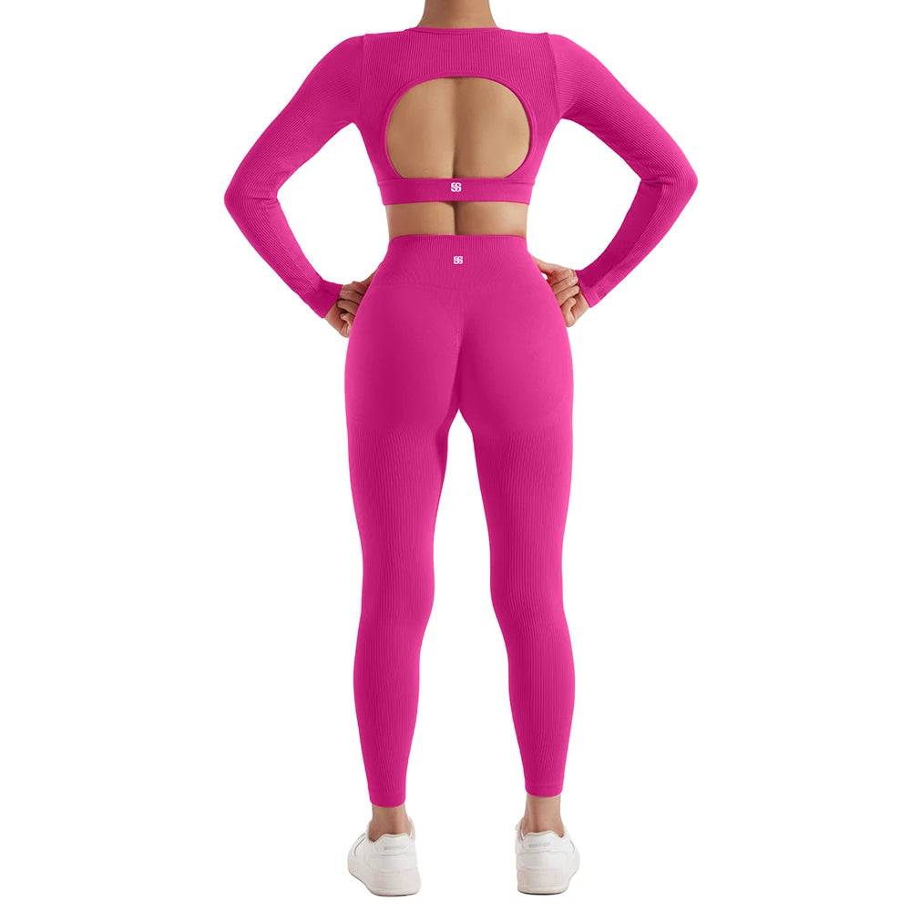 2 Piece Women's Sport Set Yoga Suit Workout Long Sleeve and Legging Set
