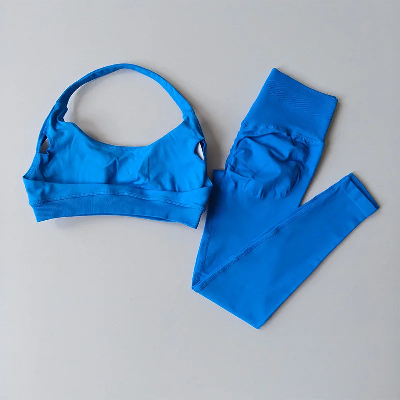 Seamless Women's Yoga/Pilates Set with Back Sports Bra and High Waisted Leggings