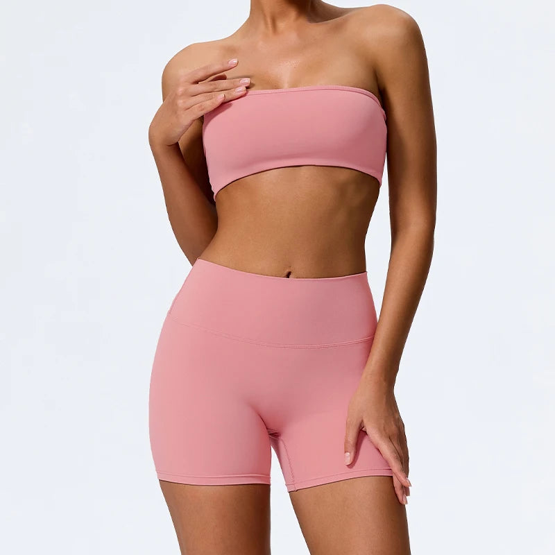 Two Piece Fitness Sport Set for Women with Strapless Bra for Yoga/Pilates/Gym