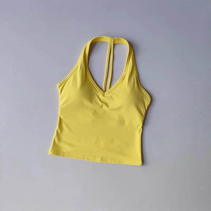 Women's V-Neck Fitness Sports Bra Hanging Neck Gym Top Active Wear Yoga Tank Top