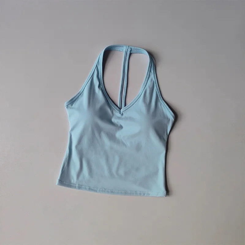 Women's V-Neck Fitness Sports Bra Hanging Neck Gym Top Active Wear Yoga Tank Top