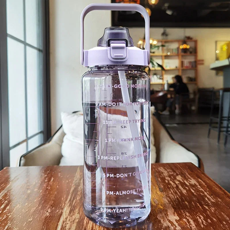 2 Liter Plastic Travel Water Bottle with Straw and Hourly Guidelines