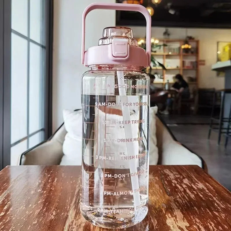 2 Liter Plastic Travel Water Bottle with Straw and Hourly Guidelines