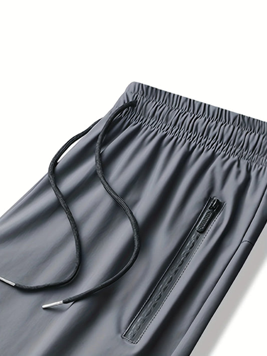 Men's Waist Drawstring Quick Dry Elastic Sport Gym Outdoor Pants with Zipper Pockets