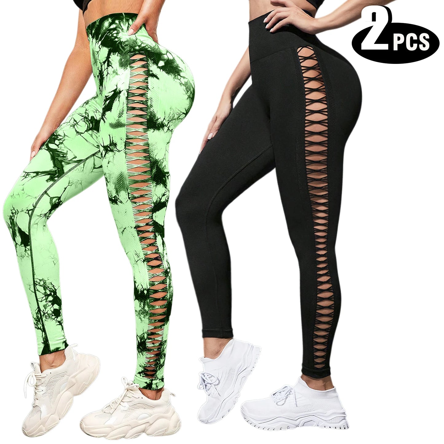 2 Pack Women's High Waisted Breathable Yoga Leggings Sports Pants