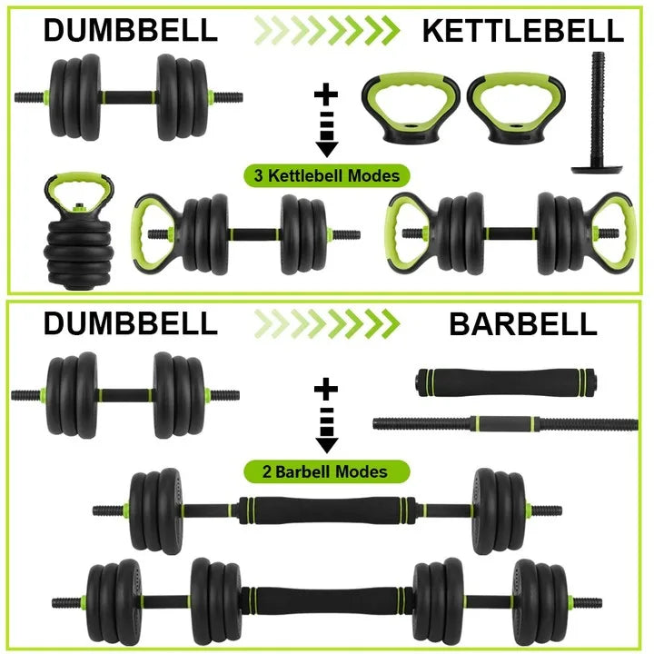 Set of Adjustable Dumbbells to Kettlebell Conversion, 4 in 1 set for Home Gym, Weight Lifting, or Strength Training