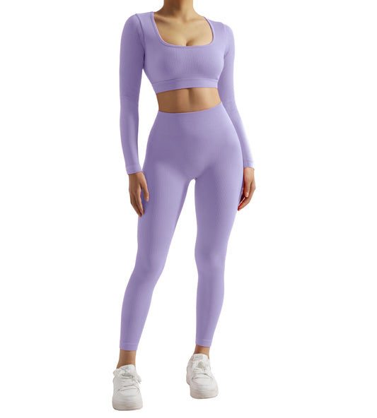 2 Piece Women's Sport Set Yoga Suit Workout Long Sleeve and Legging Set