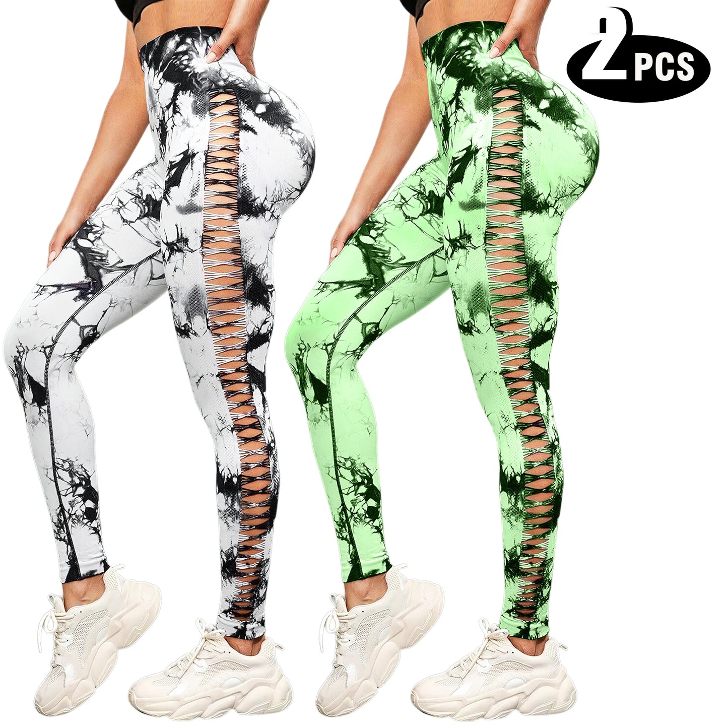 2 Pack Women's High Waisted Breathable Yoga Leggings Sports Pants