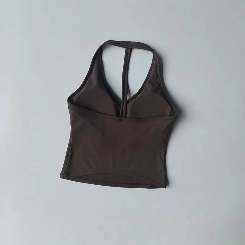 Women's V-Neck Fitness Sports Bra Hanging Neck Gym Top Active Wear Yoga Tank Top
