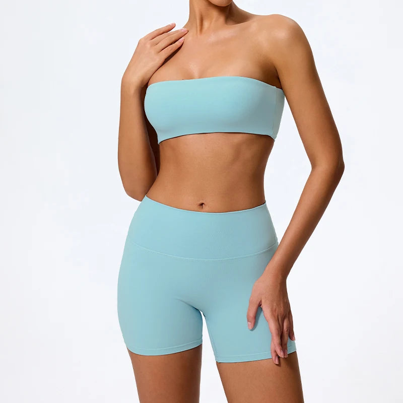 Two Piece Fitness Sport Set for Women with Strapless Bra for Yoga/Pilates/Gym
