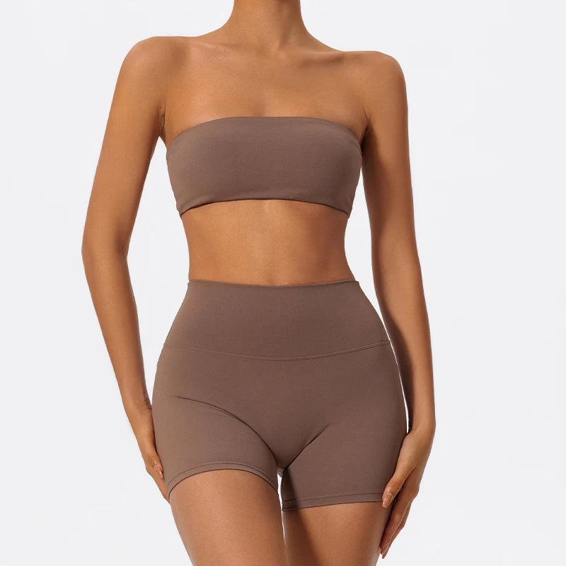 Two Piece Fitness Sport Set for Women with Strapless Bra for Yoga/Pilates/Gym