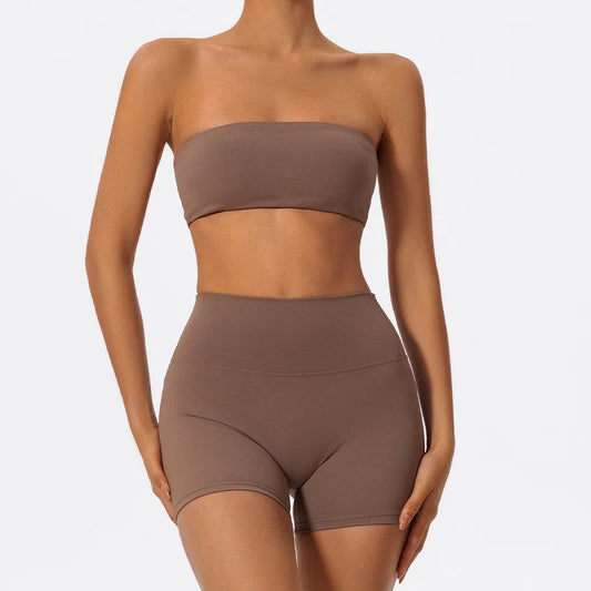 Two Piece Fitness Sport Set for Women with Strapless Bra for Yoga/Pilates/Gym