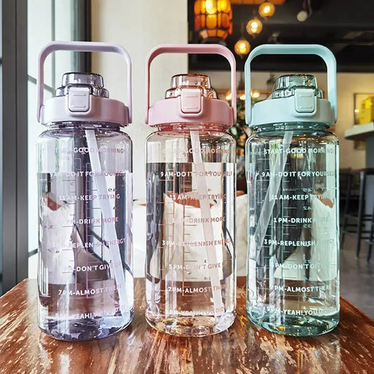 2 Liter Plastic Travel Water Bottle with Straw and Hourly Guidelines