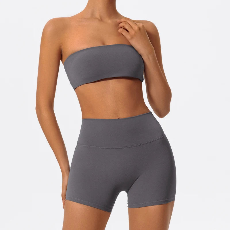 Two Piece Fitness Sport Set for Women with Strapless Bra for Yoga/Pilates/Gym
