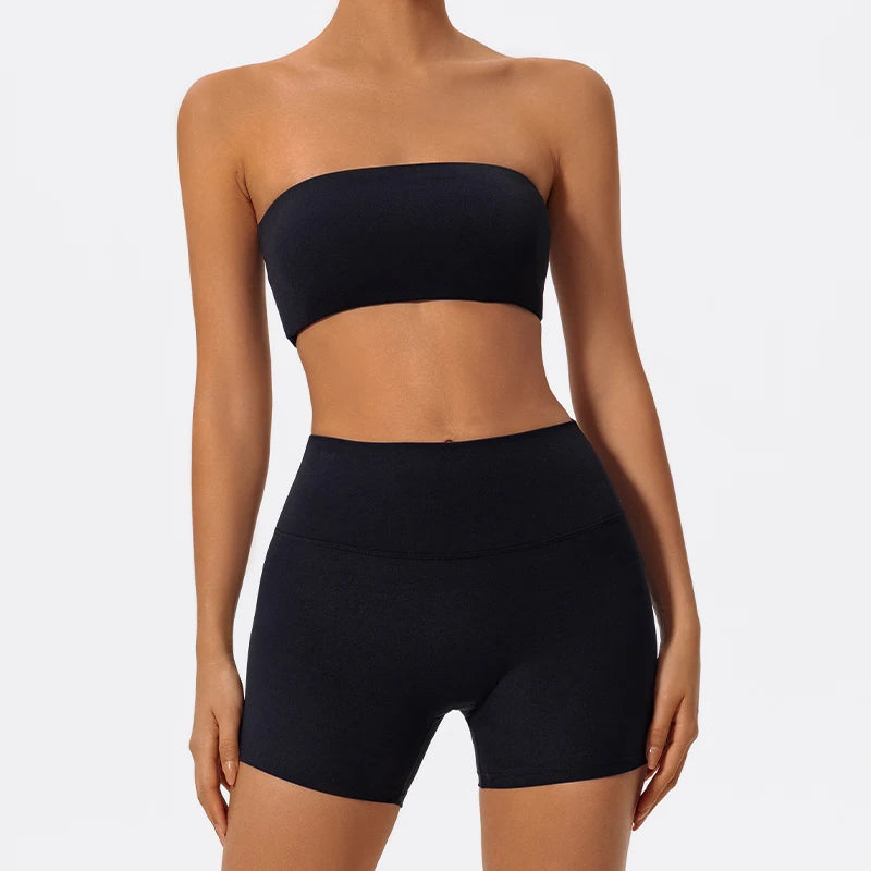 Two Piece Fitness Sport Set for Women with Strapless Bra for Yoga/Pilates/Gym