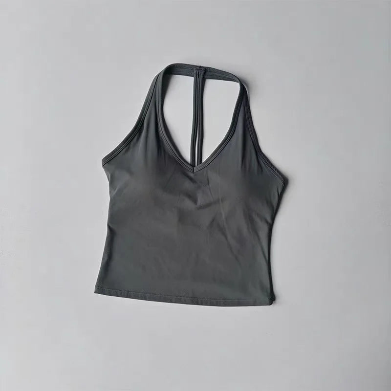 Women's V-Neck Fitness Sports Bra Hanging Neck Gym Top Active Wear Yoga Tank Top