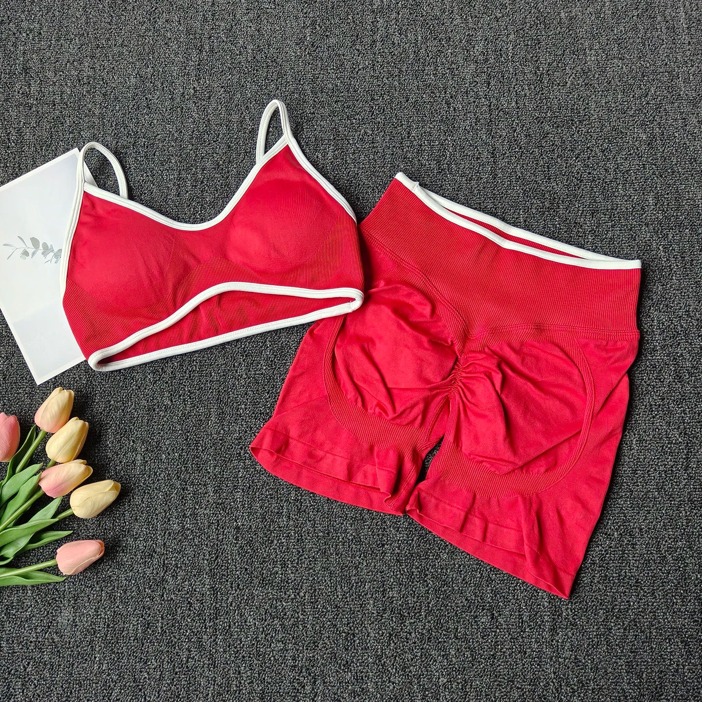 Seamless Women's Fitness Suit with Suspender Bra and High Waist Shorts