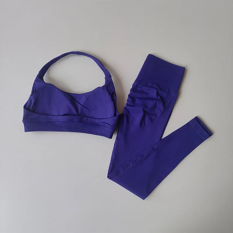 Seamless Women's Yoga/Pilates Set with Back Sports Bra and High Waisted Leggings