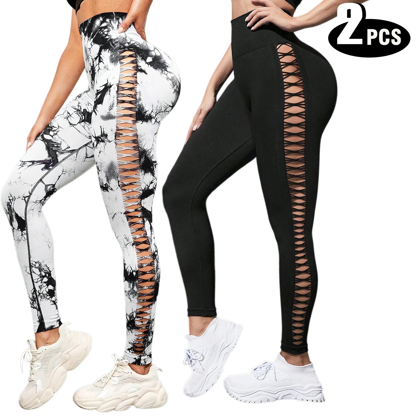 2 Pack Women's High Waisted Breathable Yoga Leggings Sports Pants
