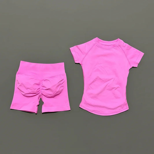 2 Piece Sports Set with Shortsleeve Seamless Top and Seamless Shorts