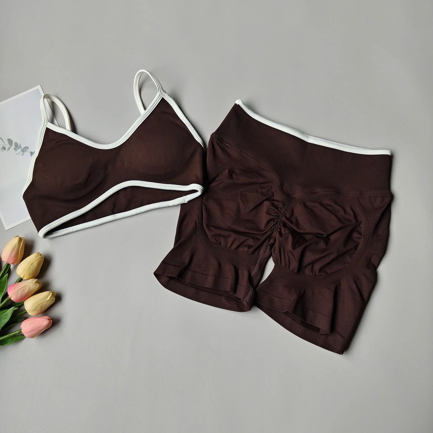 Seamless Women's Fitness Suit with Suspender Bra and High Waist Shorts