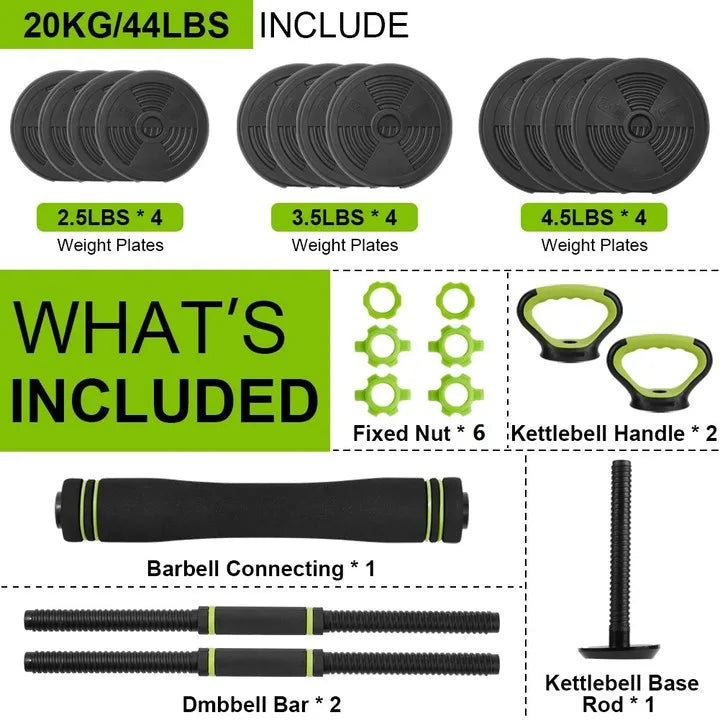 Set of Adjustable Dumbbells to Kettlebell Conversion, 4 in 1 set for Home Gym, Weight Lifting, or Strength Training